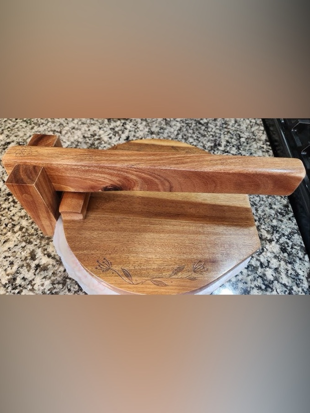 Princess House Wooden Tortilla Press in Natural Brown
